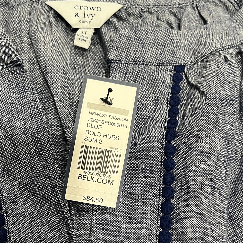 crown & ivy Chambray Tunic with Navy Lace Trim - Blue - Picture 4 of 9